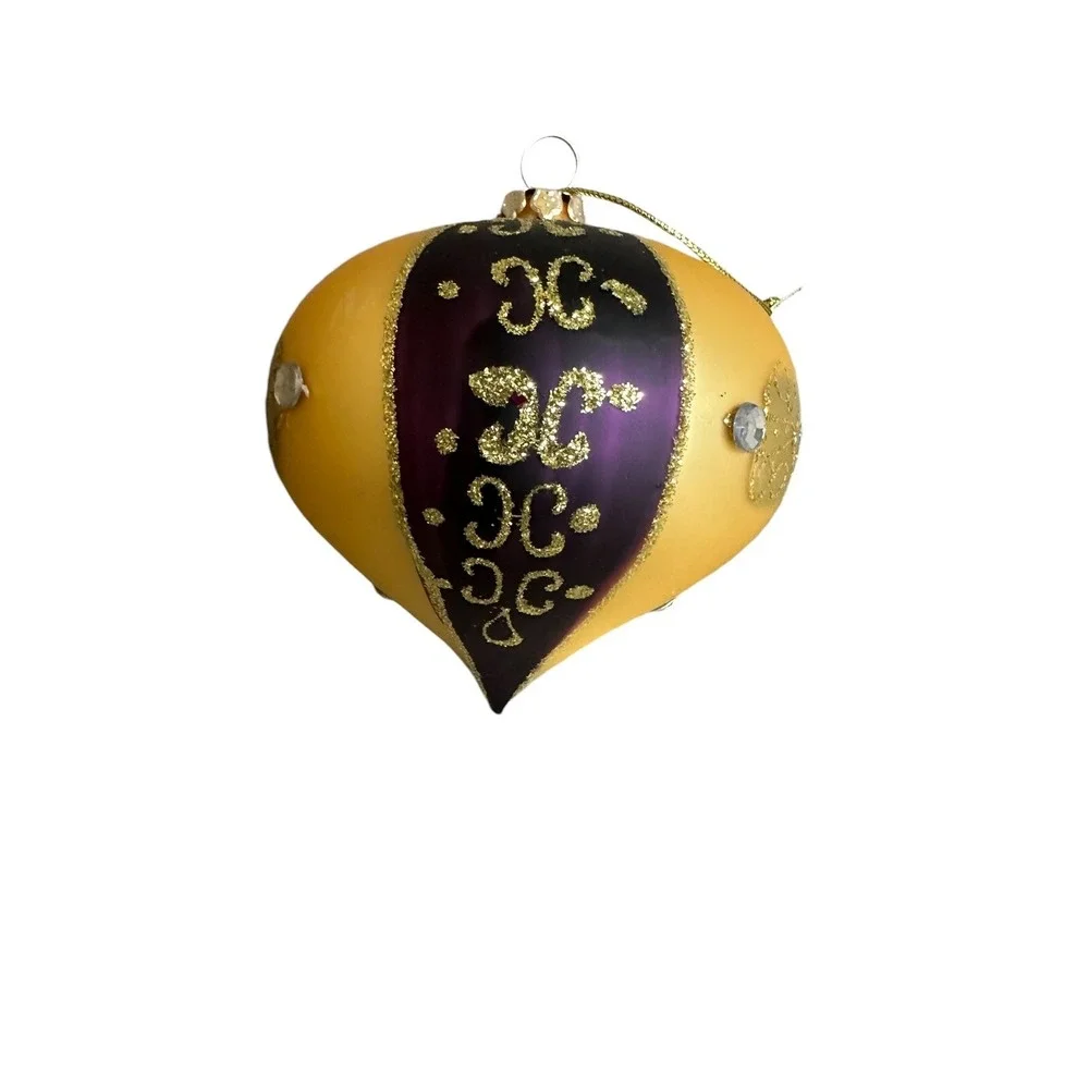 4ct. Vintage Dillards Trimmings Blown Glass Teardrop Ornaments‎ Gold & Purple